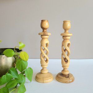 Pair of Olive wood Bethlehem Holy Land candlesticks/candleholders.